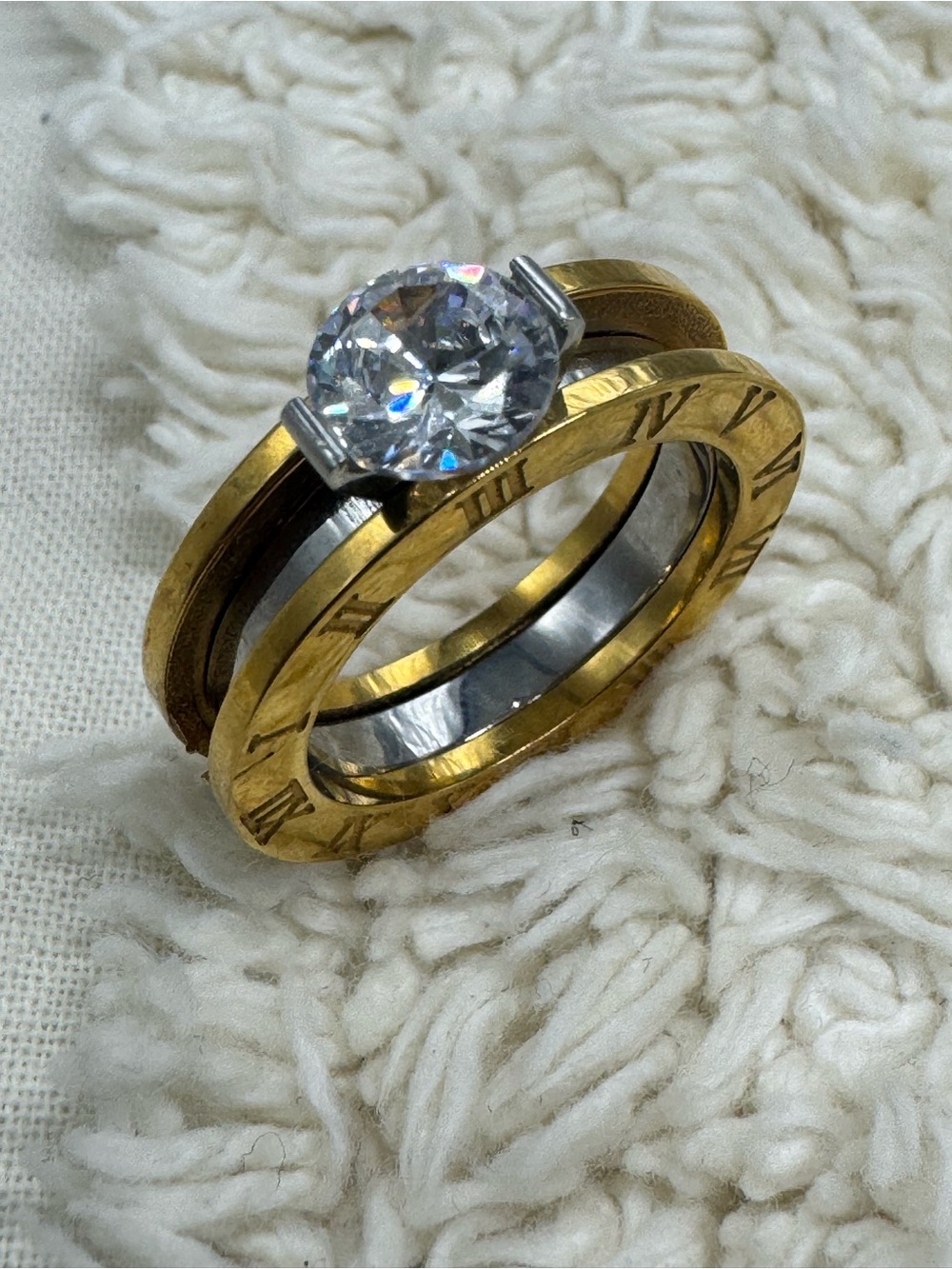 14K Gold Plated & Silver 316L Steel CZ Stackable Ring Set